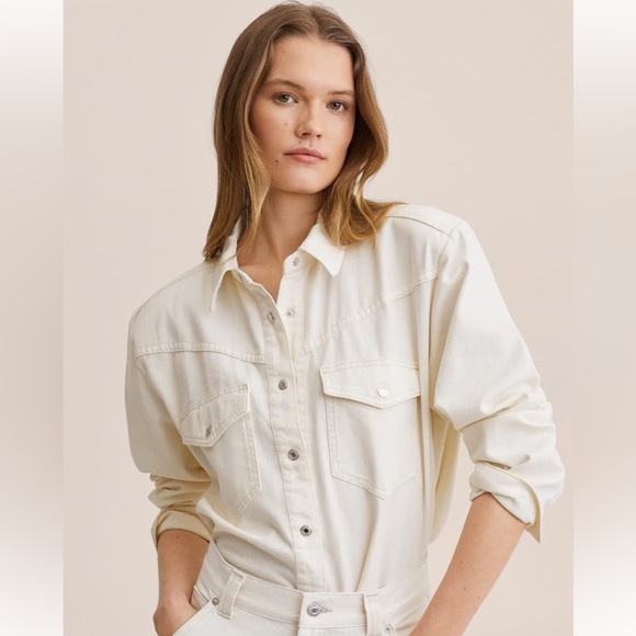 Mango Tops - Mango Woman Pure Cotton Denim Shirt